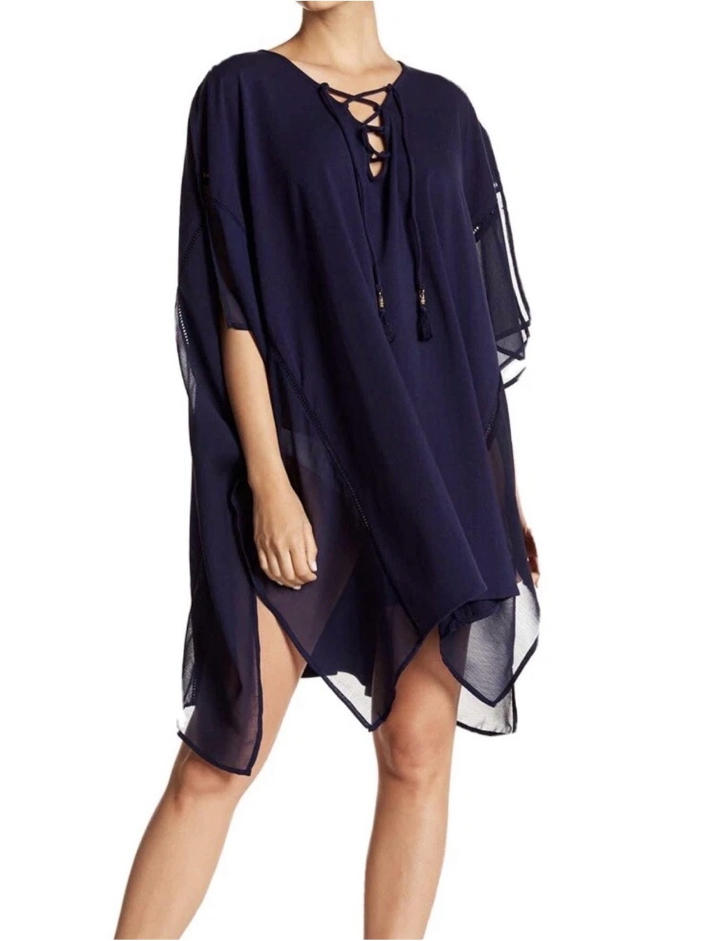 Tommy Bahama Navy Lace-Up Tassel Swim Coverup Tunic Size L/XL